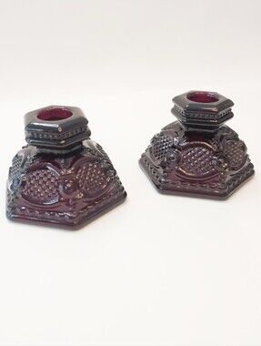 Vintage Avon 1876 Cape Cod ruby red glass candle holders.